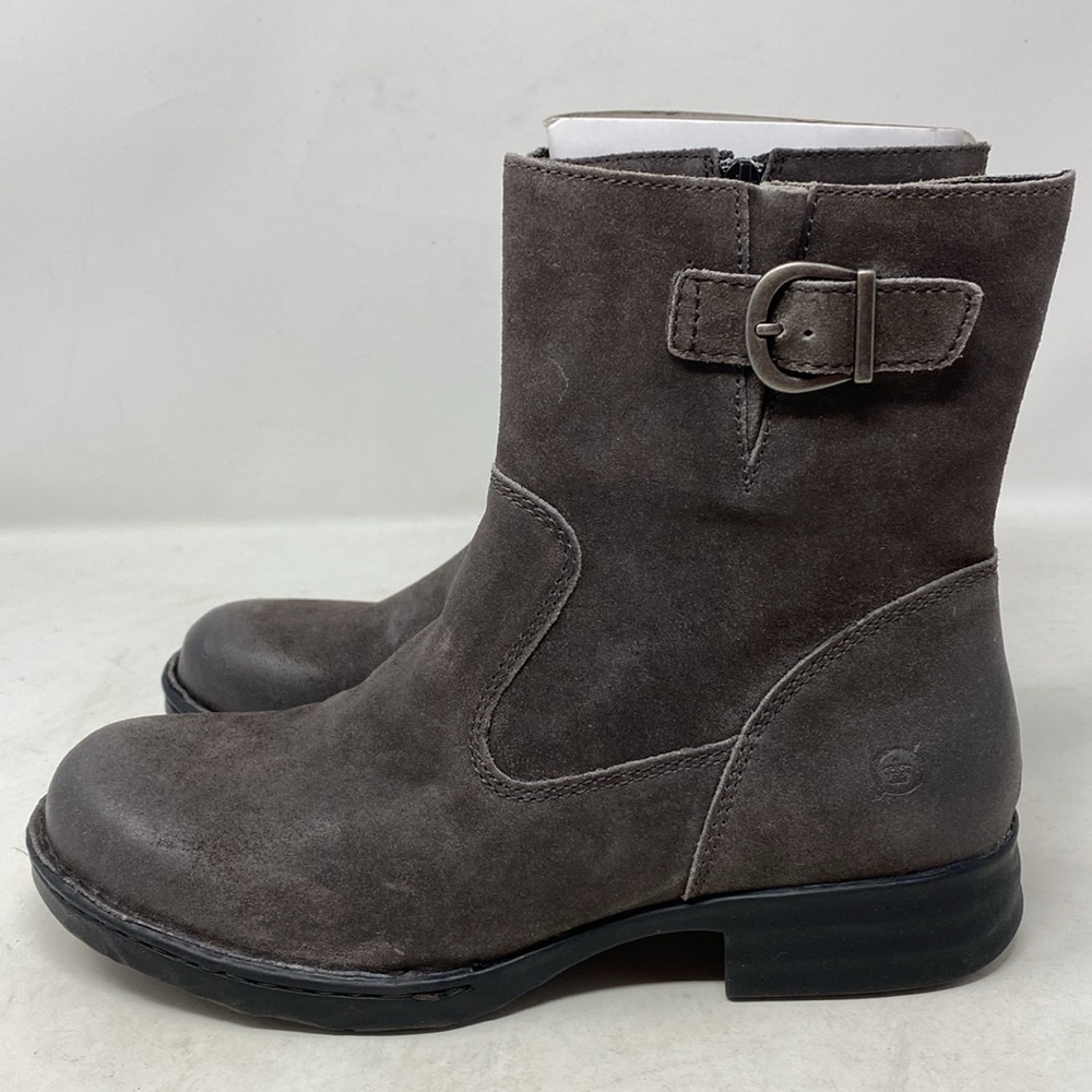 NWOB Born Elia Zippered Distressed Chocolate Suede Buckle Boots - Picture 5 of 11